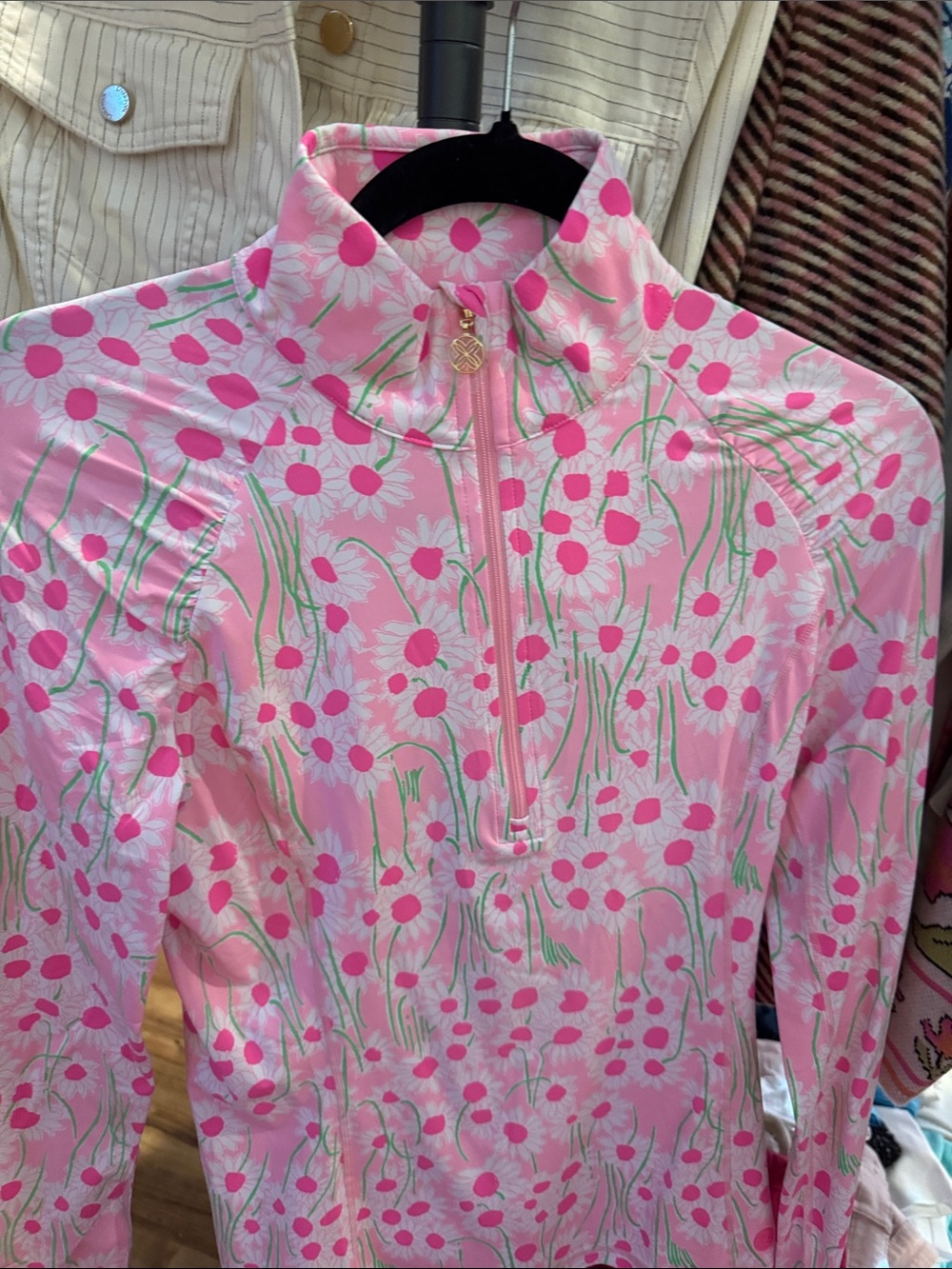 Lilly Pulitzer Pink Floral Half-Zip V-Neck Pullover